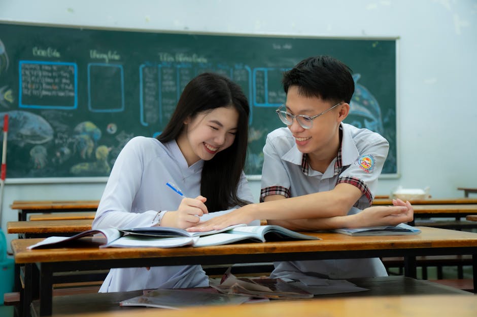 Students studying geological samples